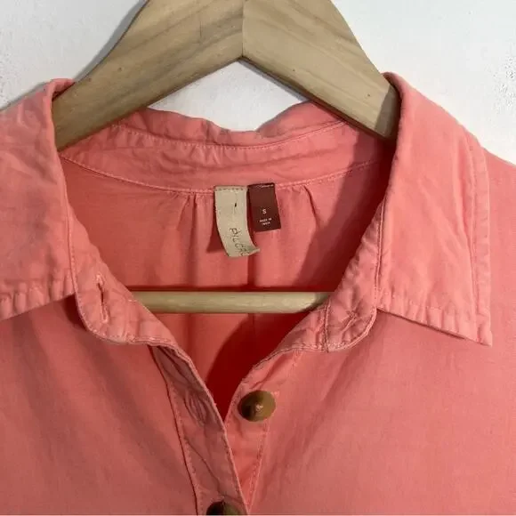Anthropologie Pilcro Suzanne Peach Coral Pink Button-Up Shirt Dress Size Small - Picture 7 of 15